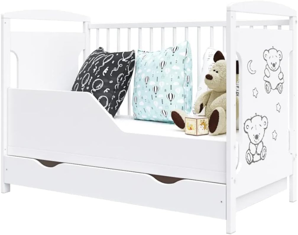 Generico Lettino Ted con materasso, cassetto e kit di trasformazione 120x60 cm – cresce insieme al vostro bambino