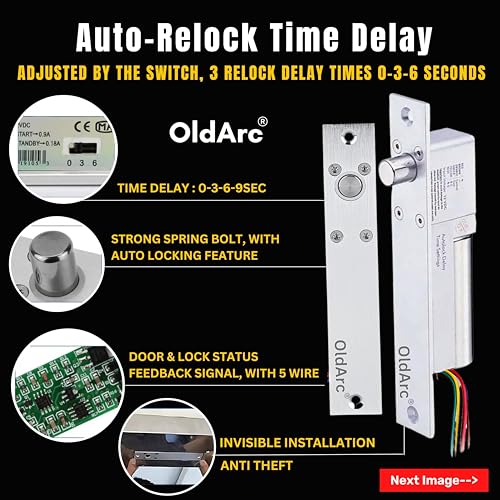 Image of OldArc EL5 Smart Electric Bolt Lock | 5 Wire Autolock Hidden Boltlock with Time Delay & Door Lock Feedback | 12VDC FailSafe Drop Bolt Lock for Metal Wooden Door Electronic Lock for Essl Access Control