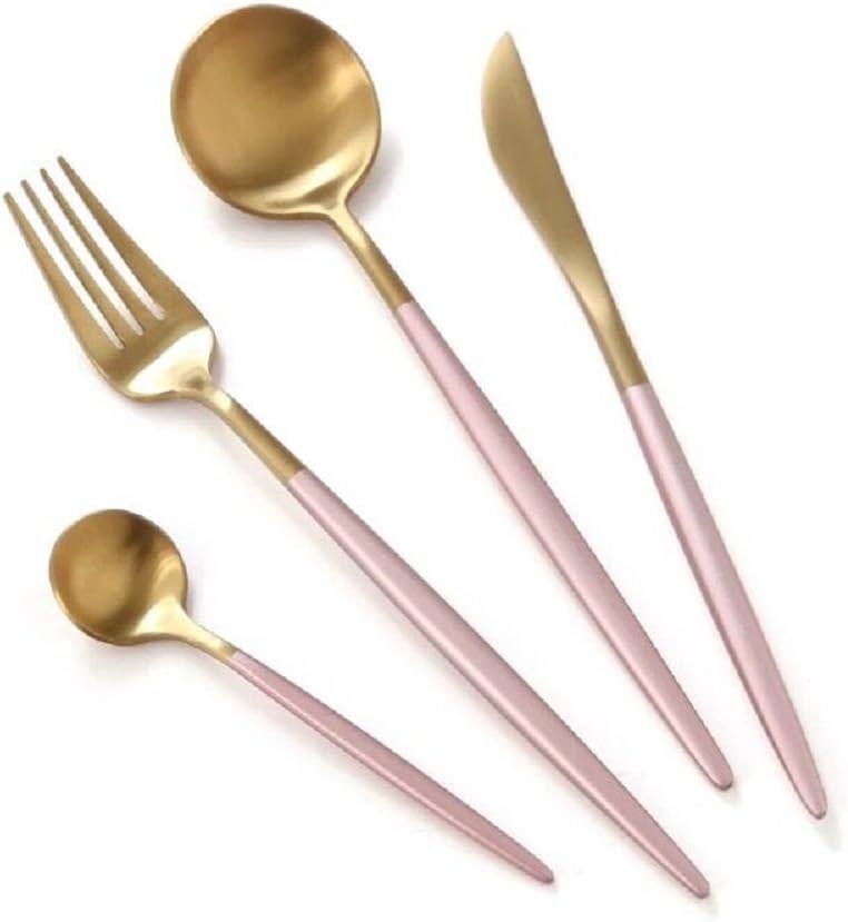 LZ Luxury 4-Piece 304 Stainless Steel Flatware Sets Including Fork Spoons Knife Tableware for Home Kitchen Restaurant Hotel (Golden Pink)