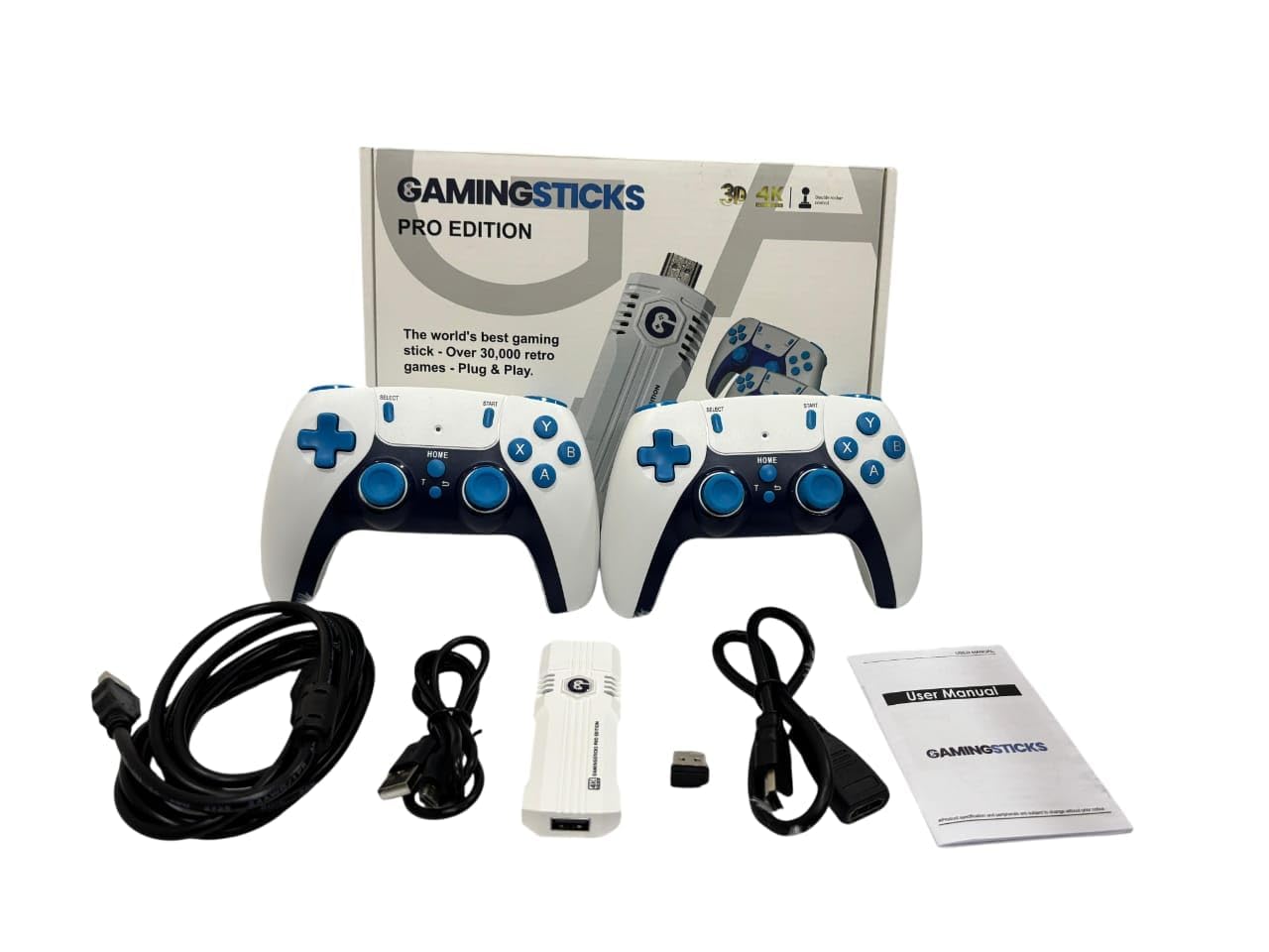 GamingSticks Pro Edition - 4K Plug & Play Game Stick Console with 2 Wireless Controllers, 38000+ Retro Games, HDMI, 35+ Emulators, Dual Joystick 3