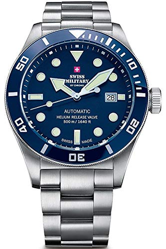 Swiss military Chrono Montre Homme Analogique Automatique avec Bracelet Acier Inoxydable SMA34075.02