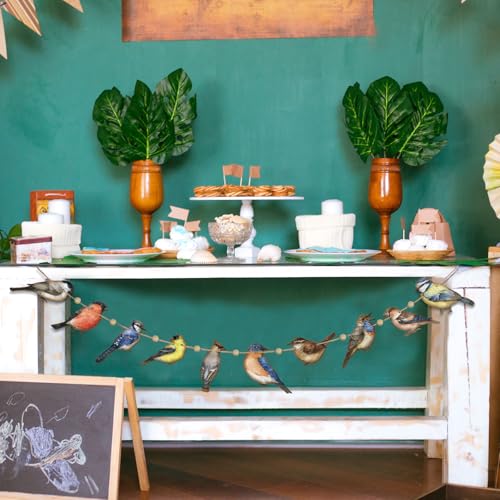 Image of Cinnvoice Bird Garland Party Decoration Wood Hanging Bird Birthday String Decor 6.56 ft Rustic Tropical Rainforest Animal Garland Banner for Baby Shower Nursery Home Spring Summer Supplies