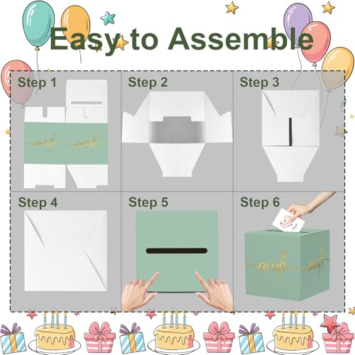 Image of Sage Green Card Box with Gold Foil Design, Paperboard 8.7 inch Card Box for Birthday Wedding Party Graduation Retirement Anniversary Valentine's Day & Baby Showers, Raffle or Money Box