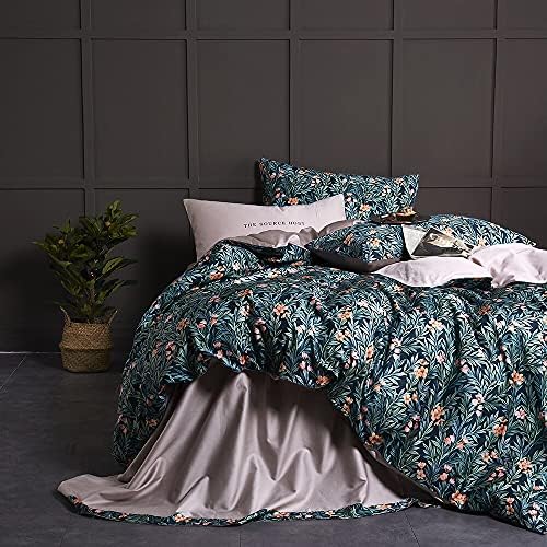 Duvet Cover Queen Size Set Boho Floral Pattern Duvet Cover Queen for Queen Size Bed Vintage Soft Bedding Leaf Print Paisley Duvet Cover with Pillowcases