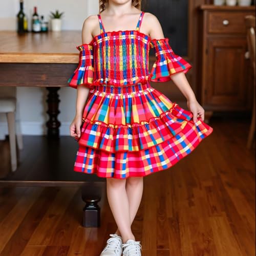 Image of 2 Piece Clothes for Girl, Colorful Tube Top and Elastic Waist Skirt Summer Outfits Sets for Kids