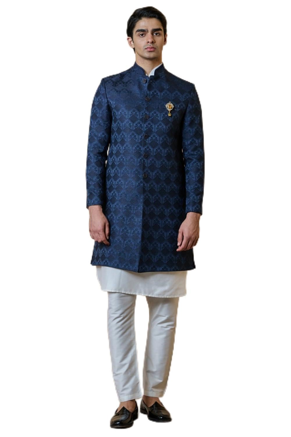 tasva Navy Classic Jacquard Indo Western For Men-picture-29