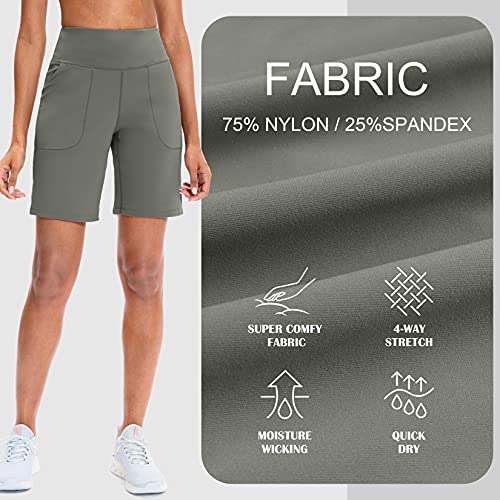 Image of SANTINY Bermuda Shorts for Women with Zipper Pocket Womens High Waisted Long Shorts for Running Workout Athletic