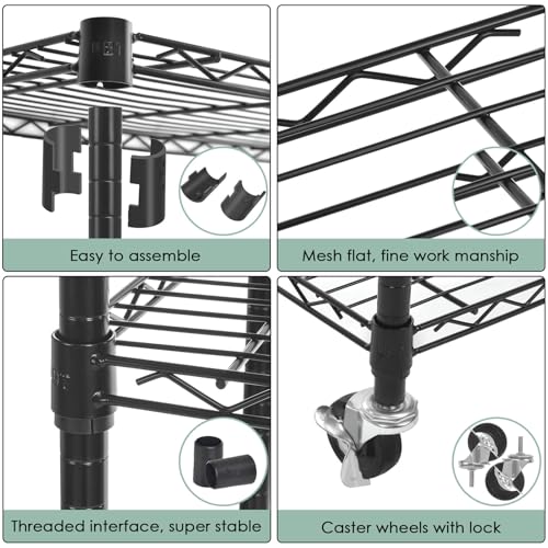 Image of WDT 3-Tier Storage Shelves, Heavy Duty Metal Shelves Wire Rack Shelving Unit, Adjustable Shelf with Wheels for Home Office Garage Kitchen Bathroom,23.4 inch Wx13.6 Dx32.5 H
