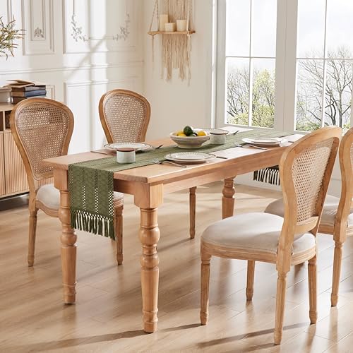 Image of ZeeMart Macrame Style Boho Table Runner, 12x72 Inch Moss | Woven Boho Table Runner with Handmade Tassels, Crochet Hollow Table Scarf, Farmhouse Kitchen Home Decor Dresser Runner