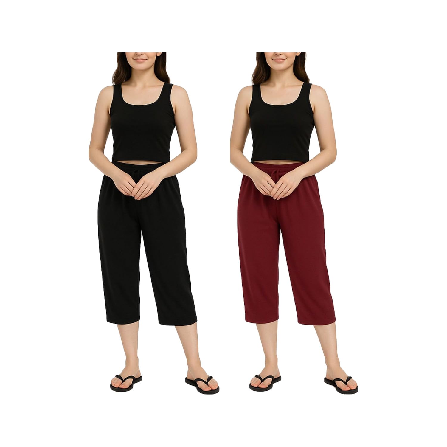 brand flex Women's Casual Regular Fit Loosefit Capri, 3/4th Capri For Girls Black, Marrone (2Pack)-picture-26