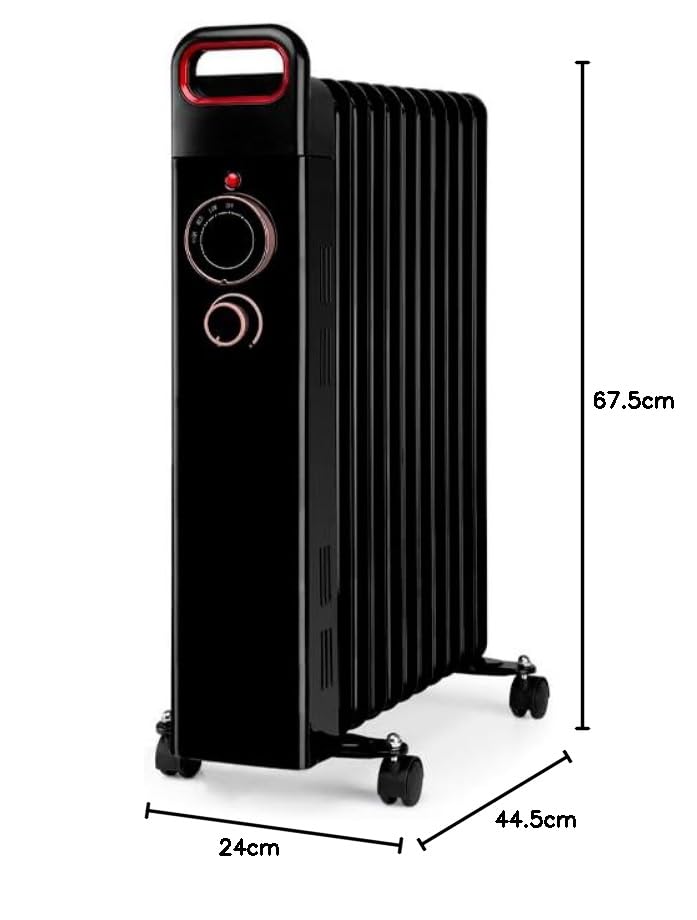 Radiador de aceite 11 elementos 2500W RUN2500, Termostato regulable, negro
