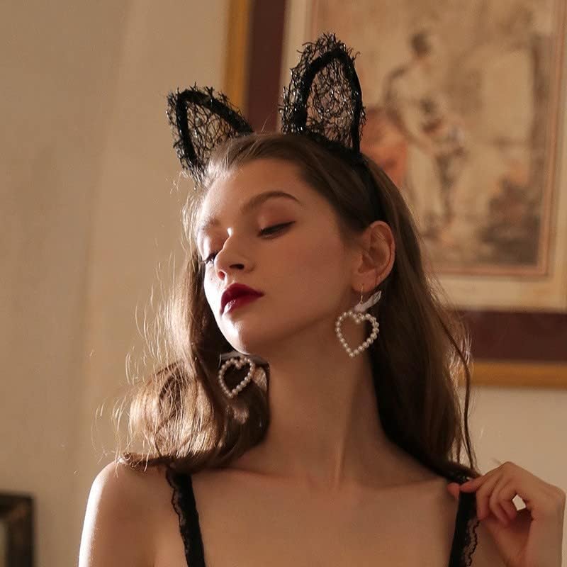 Miniatura 4 de Catery Lindas diademas de orejas de gato, diadema de orejas de conejo de felpa negra, para mujer, accesorios para el cabello, club nocturno,
