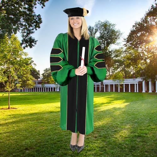 Image of Unisex Doctoral Graduation Gown with Gold Piping | Academic doctoral Cap and Gown for Graduation Ceremony
