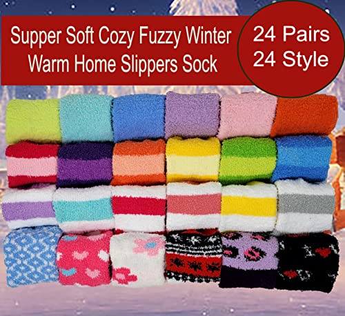 Image of Different Touch 24 Pairs Women Wholesale Bulk lot Cozy Fuzzy Non Skid Slipper Socks