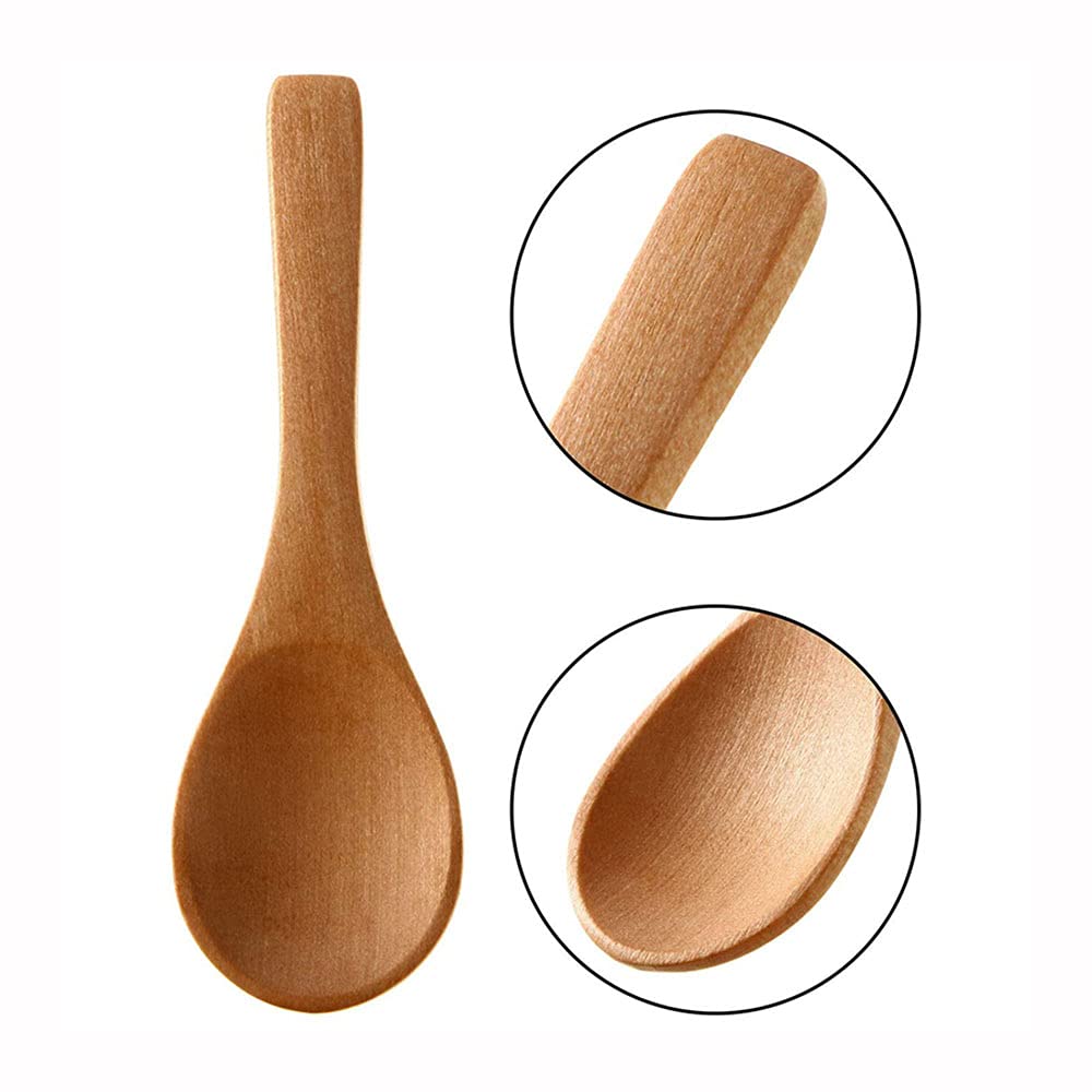 100pcs Mini Cuchara de madera hecha a mano Pequeña Madera Niños Cucharas Helado Azúcar Miel Café Cucharilla Cocina Condimento Cuchara