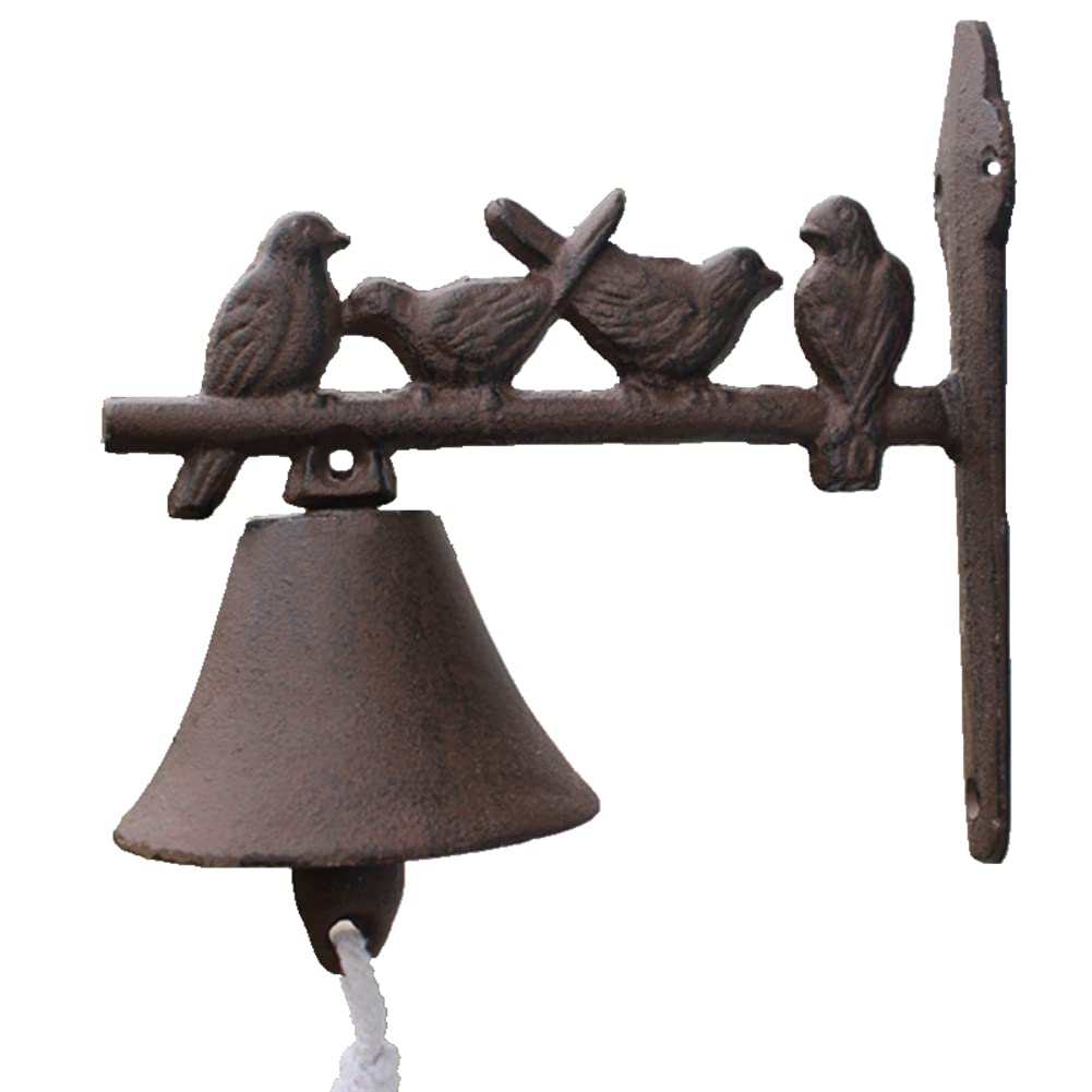 Cast Iron Garden Retro Doorbell Cast Iron Garden Heavy Decorative Four Birds Door Decoration Bell Hanging Wall Ornaments Garden Home Wall Decoration Retro Doorbell Wireless, 19cm