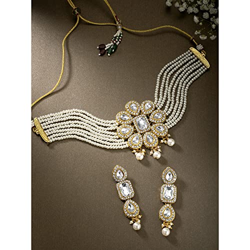 Image of Peora Traditional Ethnic Kundan Pearl Traditional Jewellery Set Gift for Women