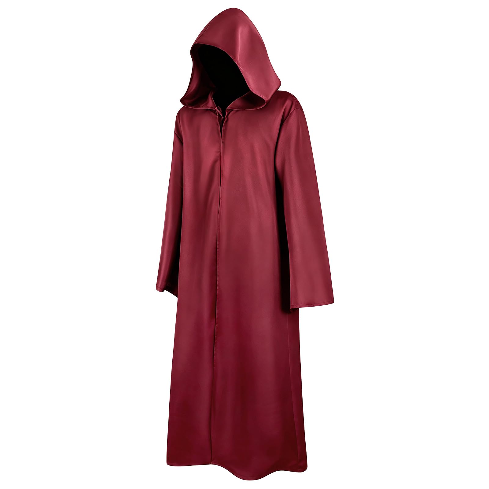 AOOWU Hooded Robe Cloak Halloween Wizard Cosplay Costume for Adult Wine Red
