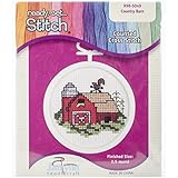 Janlynn 18 Count Round Mini Counted Cross Stitch Kit, 2-1/2-Inch, Barn