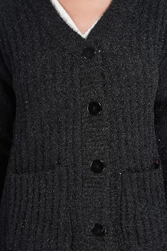 Image of MANRA Women's Woolen V-Neck Buttoned Full Sleeve Cardigan Self Design Soft Wool Fabric Winter Wear Pure Wool Sweater Fully Warm with Front Pockets Stylish Cardigan