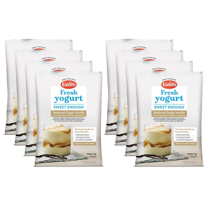 EasiYo Joghurt Vanille zuckerreduziert, 8 Beutel | Jeder Beutel ergibt 1 kg Joghurt