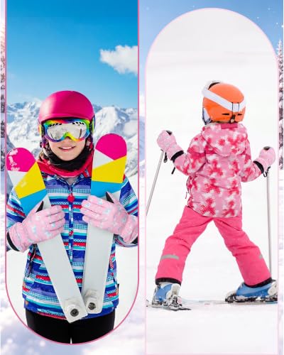 Image of Geyoga Kids Waterproof Winter Snow Ski Gloves | for Boys Girls, Warm Lining, Non-slip PU Leather Palm, Elastic Cuff with Adjustable Strap, for Outdoor Cold Weather