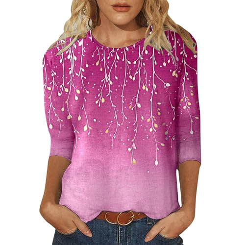 Women Fashion Print Casual Point Sleeve Round Neck T Shirt Top Womens Large Knit Tops (XL)