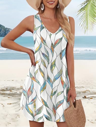 Image of Aokosor Womens Summer Dresses 2026 Loose V Neck Sleeveless Dress Sundresses Swimsuit Coverup Vacation Outfits