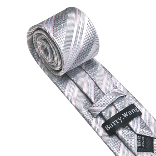 Image of Barry.Wang Mens Tie Set Plaid Check Neckties Formal Business Wedding Luxury Pocket Square Cufflinks