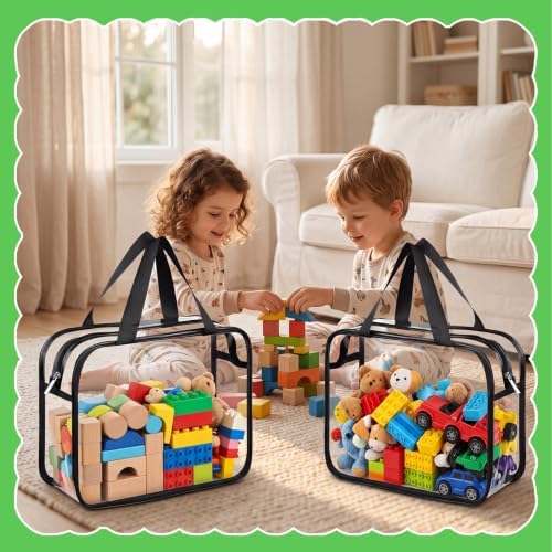 Dntorx Toy Storage Bags, Organization and Storage, 6 Pack Clear PVC Storage Organizers - Large Waterproof Zipper Bags with Handles for Kids Books, Puzzles, Blocks, Travel and Classroom - 1
