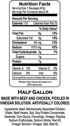 Herbs RED HOT Pickled Sausage (Half Gallon. Jar) 20 Count Beef & Chicken No Pork