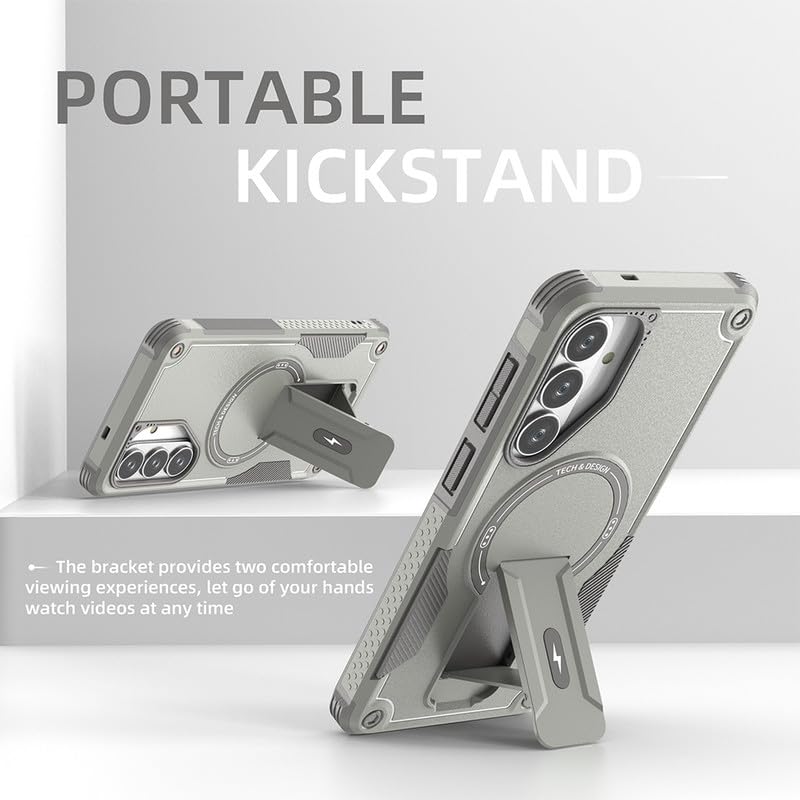 Image of US LITE Back Cover for Samsung Galaxy S26 with Portable Kickstand | MagSafe Compatible Magnetic Case | Shockproof Military Grade Protection | Extreme Protection Phone Cover - Grey