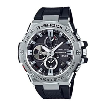 Casio Relógio Masculino 'G-Steel by G-Shock' Quartzo Solar Bluetooth Resina Conectada, Cor: Preto (Modelo: GST-B100-1ACR), Grafite, Cronógrafo