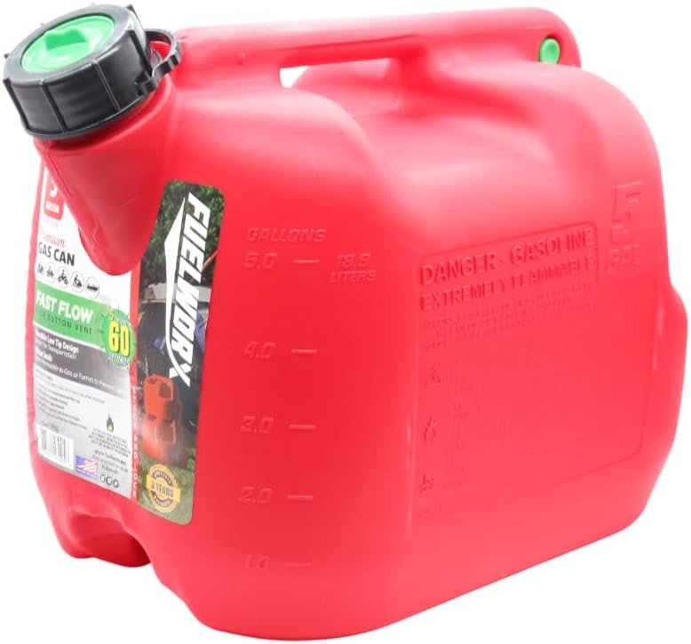 Fuelworx Made In The USA Red CARB Compliant, Stackable, & Easy Pour 5 Gallon Gas Fuel Can Single