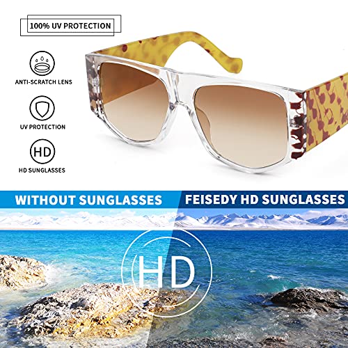 FEISEDY Retro Square Flat Top Irregular Sunglasses Thick Frame Men Women UV400 Glasses B40414