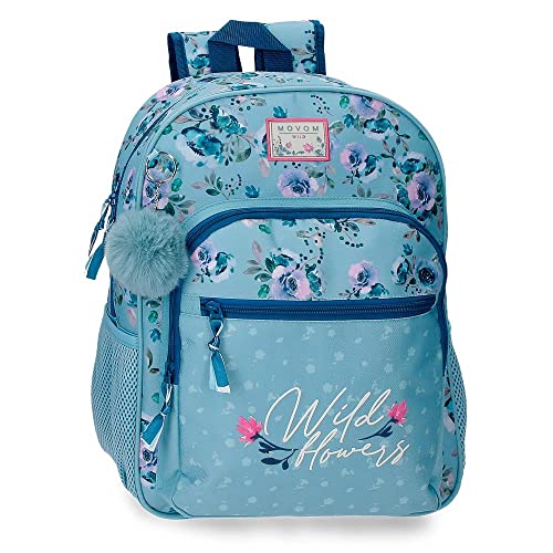 Cartable Scolaire Movom bleu 13.68L sac à dos motifs fleurs pour fille primaire 38 cm