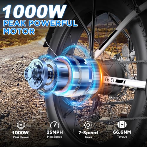 Electric Bike for Adults, 1000W Peak Ebike, 25MPH 60Miles