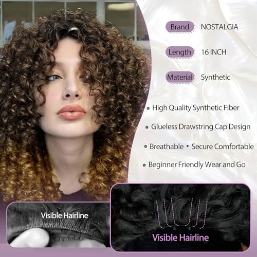 NOSTALGIA 16 Inch Kinky Curly Half Wig, 3-in-1, Black & Honey Blonde - image 3