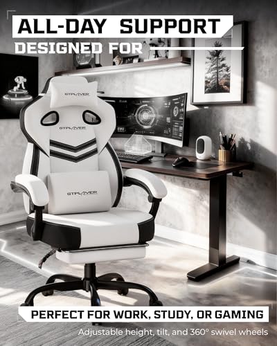 Image of GTPLAYER Gaming Chair with Footrest, Lumbar Support & Comfort Wide Seat | Big & Tall Computer Video Gamer Chair for Adults, Ergonomic High Back Office Desk Chair with Reclining, Bright Gray