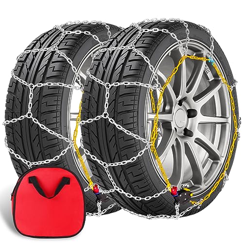 Snow Chains, 1 Min Quick Installation Upgraded Tire Chains, Adjustable Snow Tire Chains for Passenger Car, SUV, Pickup and Trucks, Applicable Tire Width 185 195 205mm, Set of 2