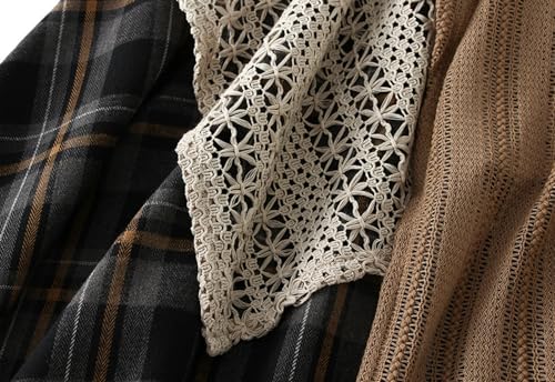 Women's Autumn Casual Plaid Lace Patchwork Maxi Skirt Asymmetrical High Waist Bohemian Long Skirts3