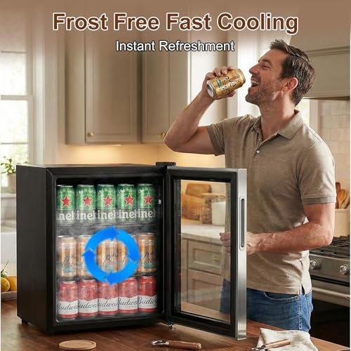 Image of Mini Fridge 50 Can, Small Beverage Refrigerator with Reversible Glass Door, Countertop Drink Cooler with Temperature Control, Compact Beer Soda Fridge for Office Dorm Kitchen, Stainless Steel