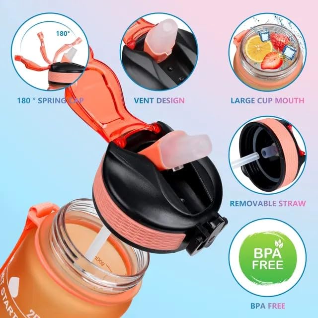 Image of Water Bottles Sipper Bottle For Adults, Kids,Unbreakable Motivational Water Bottle Time Mark Sipper With Straw & Time For Gym Office School Home Water Bottle for Kids