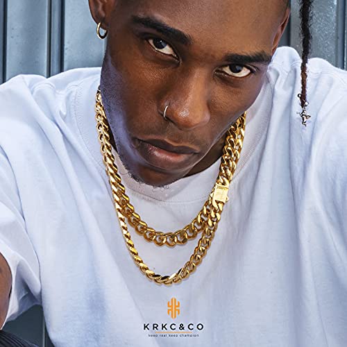 KRKC&CO Gold Chain for Men 8/12/14mm, 18k Miami Thick Cuban Link Necklace,Brithday Father Day Gift for Him from Wife, 4-Side Cut, Hip Hop Jewelry, Anti-Allergies No Fading2