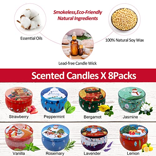 TEPENAR Christmas Scented Candles Set for Women | 8 Pack 2.5 Oz Aromatherapy Candles Gift Set for Anxiety and Stress, Natural Soy Wax Portable Candle for Xmas,Birthday,Thanksgiving,Mother's Day - Image 4
