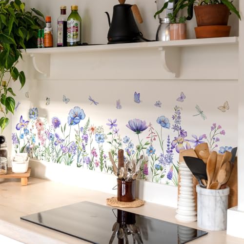 Vinilo decorativo azul con flores y mariposas 30x90 cm miniatura 2