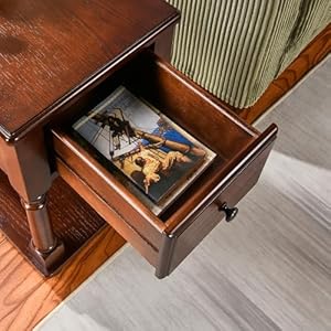 Narrow End Table with Drawer and Open Storage Shelf, Solid Wood Sofa Side Table for Living Room, Beside Table,Telephone Table for Small Spaces, Easy Assembly Vintage Walnut BBJ004DWA Narrow End Table with Drawer and Open Storage Shelf Solid Wood Sofa Side Table for Living Room Beside TableTelephone Table for Small Spaces Easy Assembly Vintage Walnut BBJ004DWA