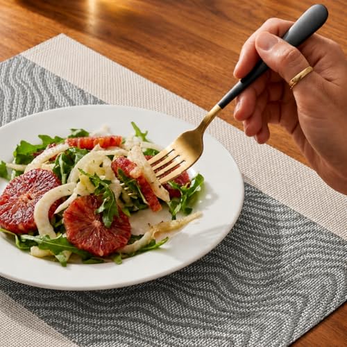 Image of YELONA Placemats and Table Runner Set - Heat Resistant, Non-Slip & Washable PVC Vinyl Dining Table Mats - Anchor Grey (4 Placemats: 45x30 cm, 1 Runner: 180x30 cm)