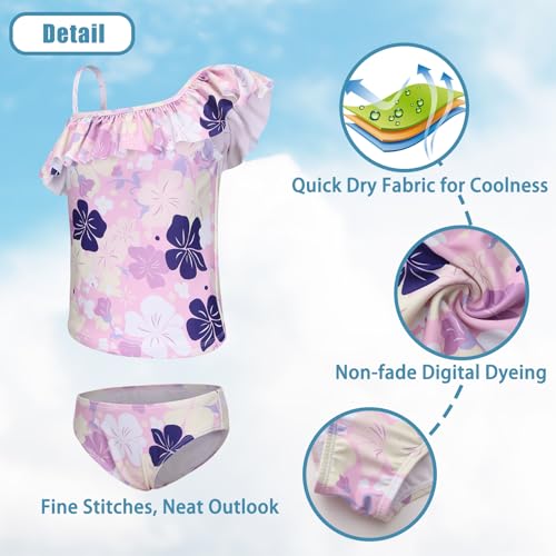 Image of Girls Two Piece Tankini Swimsuits Tie Dye Bathing Suit for Kids One Shoulder Swimwear 3-16 Years