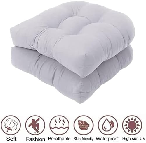 Miniatura 3 de Juego de 2 cojines de silla mecedora, 18.9 x 18.9 in, cojines en forma de U para asiento de silla de mimbre, cojín de asiento copetudo para patio,